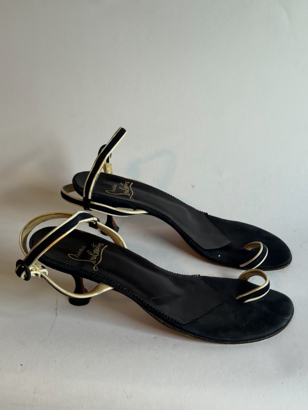 Christian Louboutin Vintage Slingback Heels Navy White Women's 38 - Picture 6 of 8
